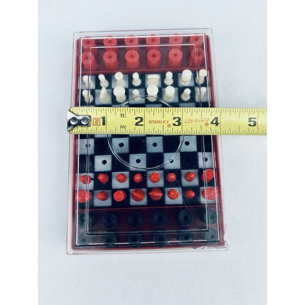 Rare Vintage 1950s Plastic Travel Chess & Checkers‎ Set YC Hong Kong Complete